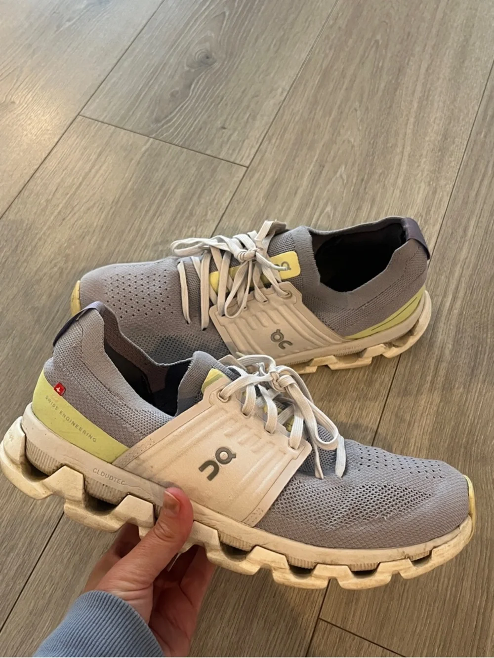 On Running Cloud Sneakers - Light Gray with Cream & Yellow Accents